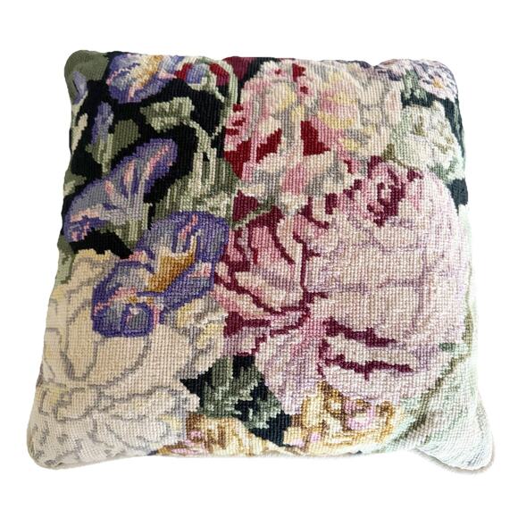Other - Floral Needlepoint Pillow About 13”x13” White Backing